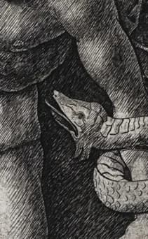 Snake head with bared fangs