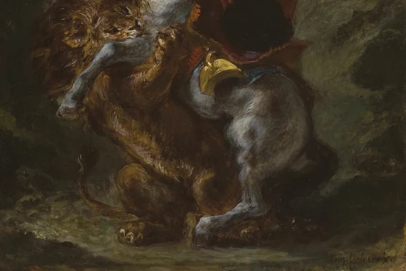 Lion attacking the horse