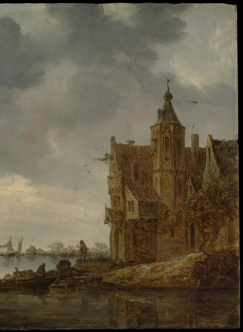 Large country house and tower by the water