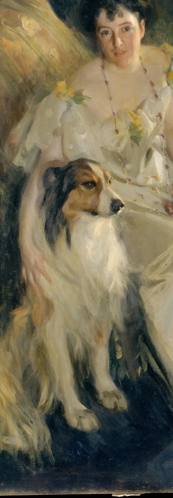 Large dog leaning against her