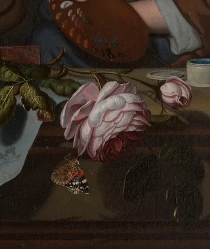 Pink rose in foreground